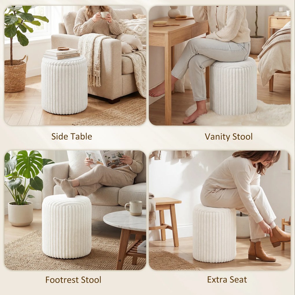 HOMCOM Taboret z odwracalną pokrywą, nowoczesny sztruksowy taboret do salonu i sypialni, biały | Aosom PL