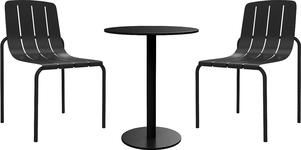 Metalowy zestaw ogrodowy: stół śr. 60 cm i 2 krzesła składane - Czarny - BALVORA od MYLIA