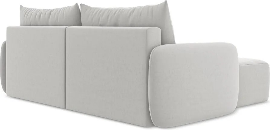 Jasnoszary aksamitny rozkładany/ze schowkiem narożnik (lewostronny/z szezlongiem) Kalena – Makamii