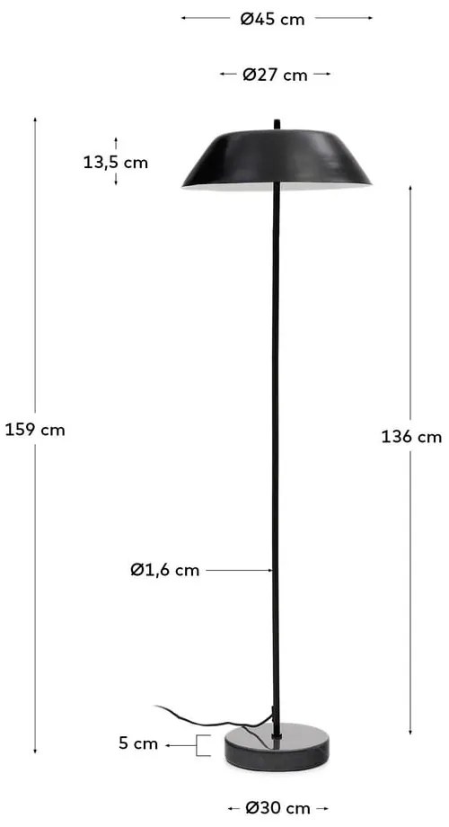 Czarna lampa stojąca z metalowym kloszem (wysokość 153 cm) Sayra – Kave Home