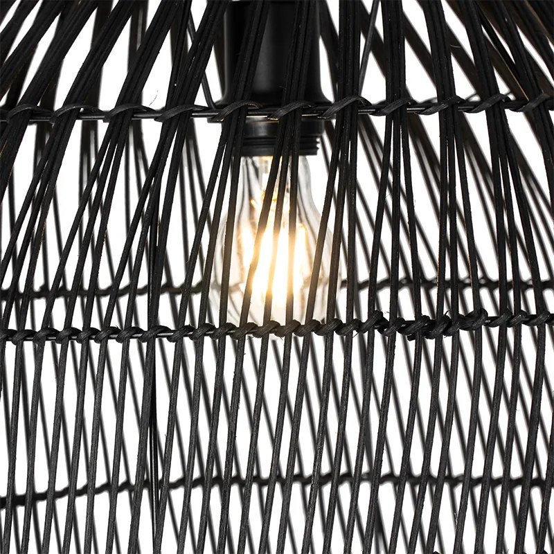 Lampa podłogowa rustykalna czarna z rattanem - Sam