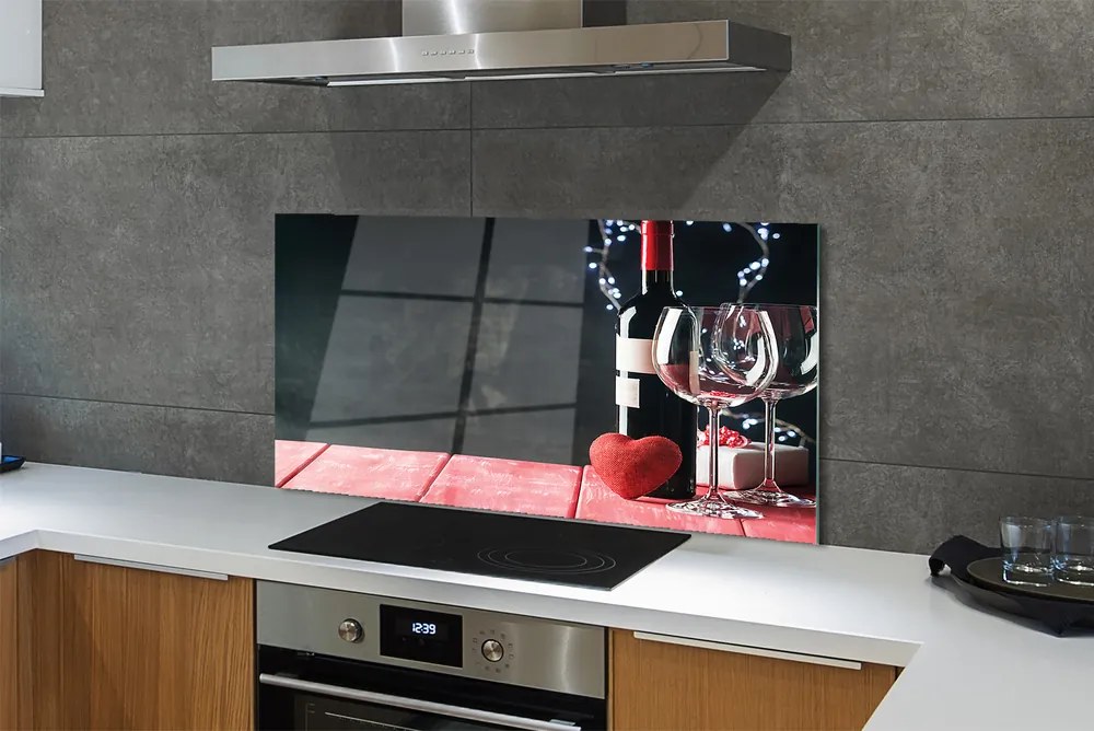 Szklany Panel Serce, Kieliszek Wina i Lampki