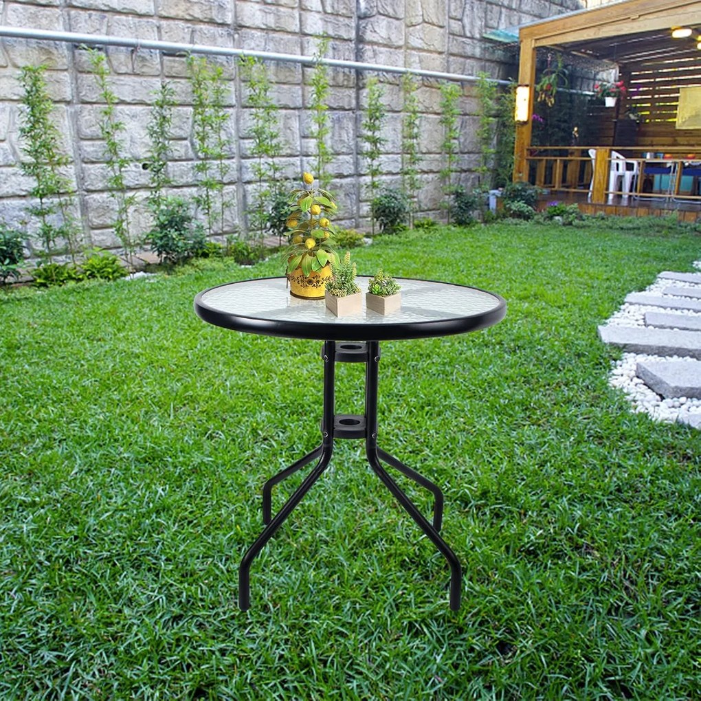 Okrągły stół ogrodowy ze szklanym blatem ISLAND 60 cm, czarny