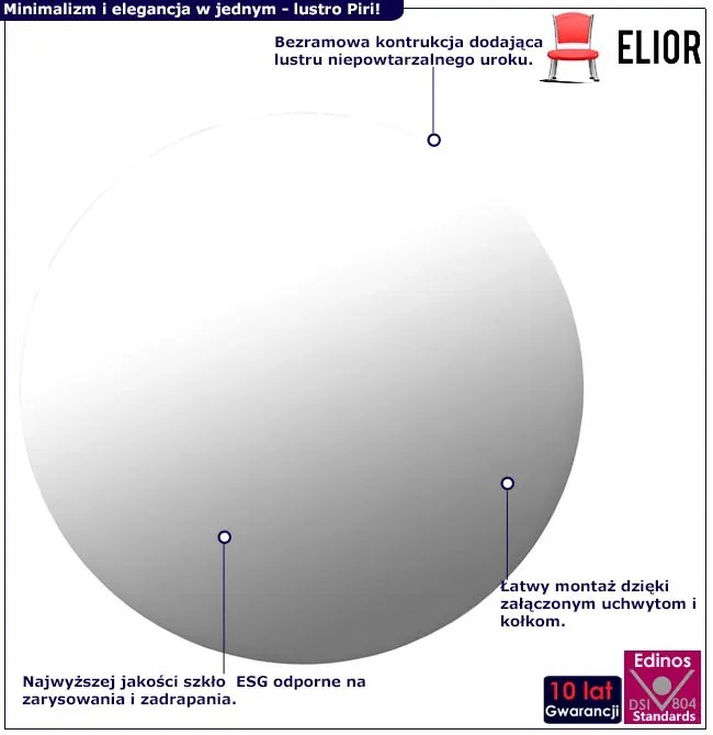 Okrągłe nowoczesne lustro ścienne 80 cm bez ramy - Piri