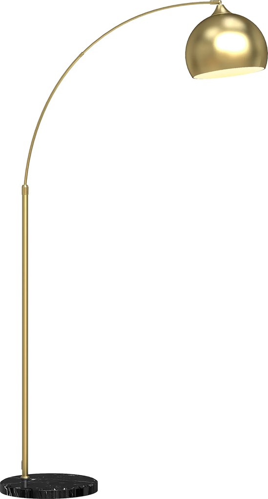 HOMCOM Lampa łukowa, regulowana lampa stojąca, wyłącznik nożny, podstawa w stylu marmuru, 170-180 cm, srebrna/czarna | Aosom PL