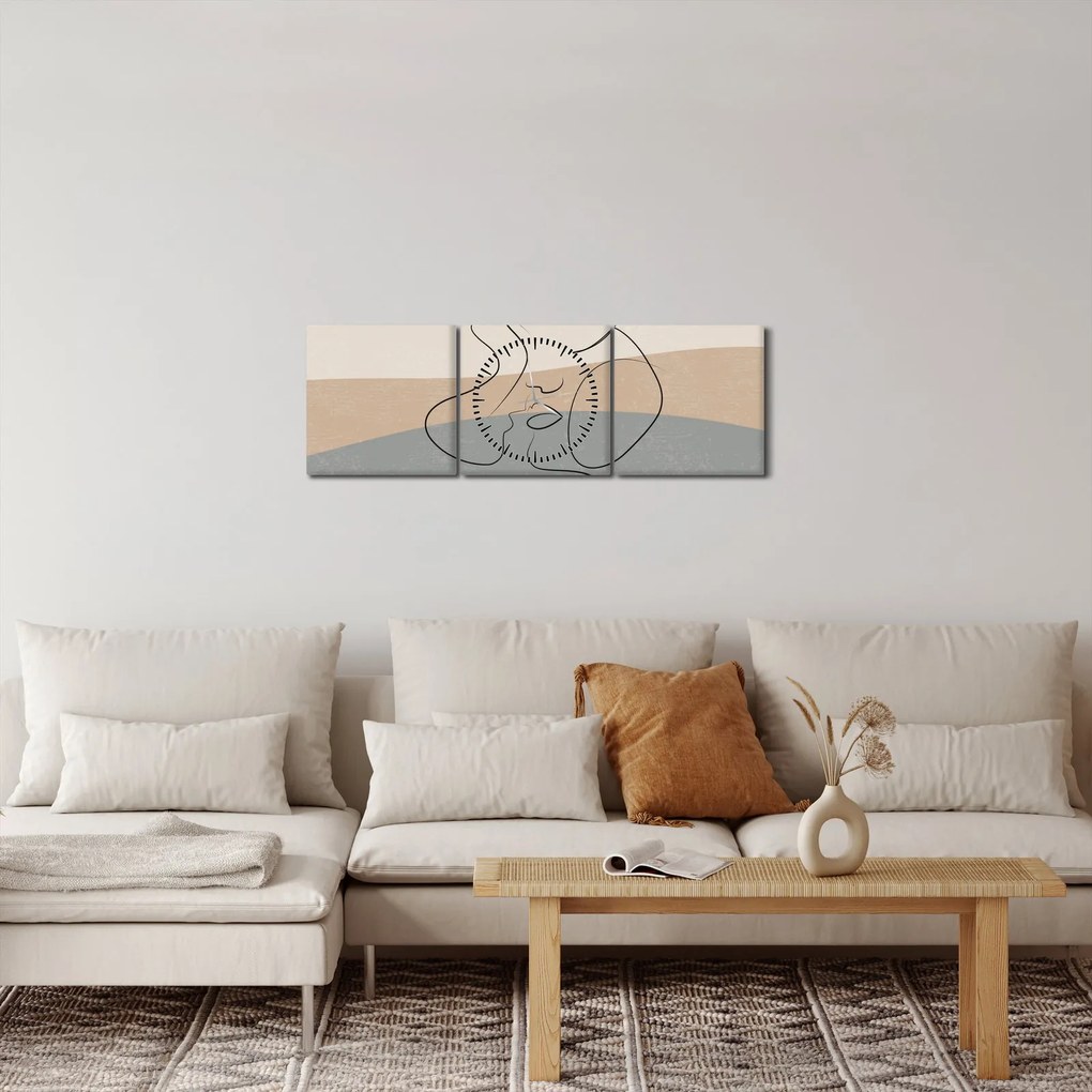 Obraz - Line art kiss (z zegarem) (90x30 cm)