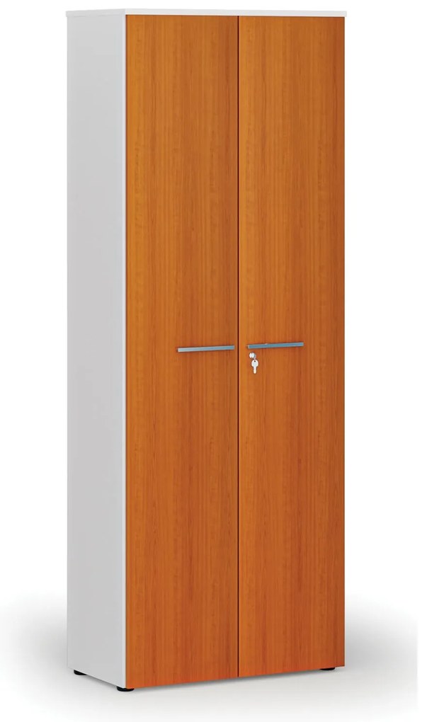 Szafa biurowa z drzwiami PRIMO WHITE, 800 x 420 x 2128 mm, biały/wiśnia