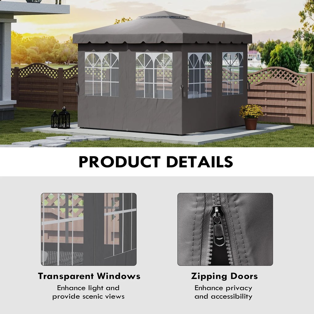 Outsunny Boczne ścianki do pawilonu, 4 panele boczne do pawilonu ogrodowego, z zamkiem błyskawicznym, pawilon 3 x 4 m, ciemnoszary