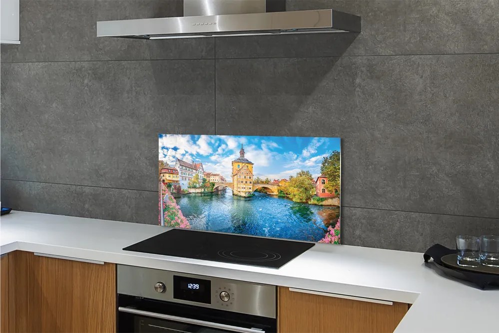 Panel szklany do Kuchni Mosty Starego Miasta o Zmierzchu