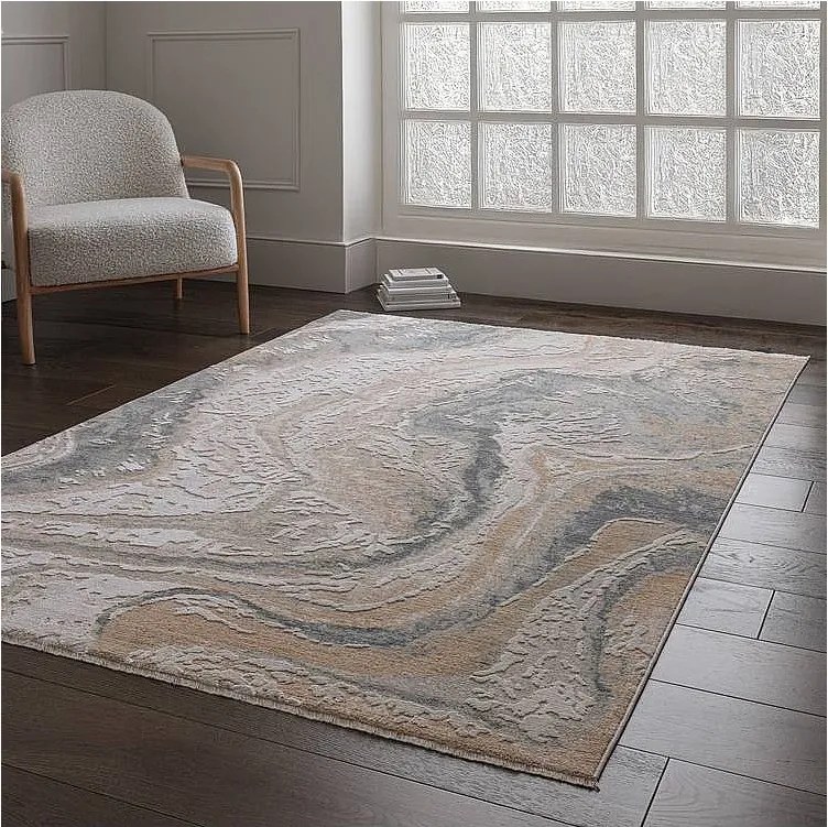 Dywan abstrakcyjny - 120x180cm - szary, kremowy, złoty - Seville Oro