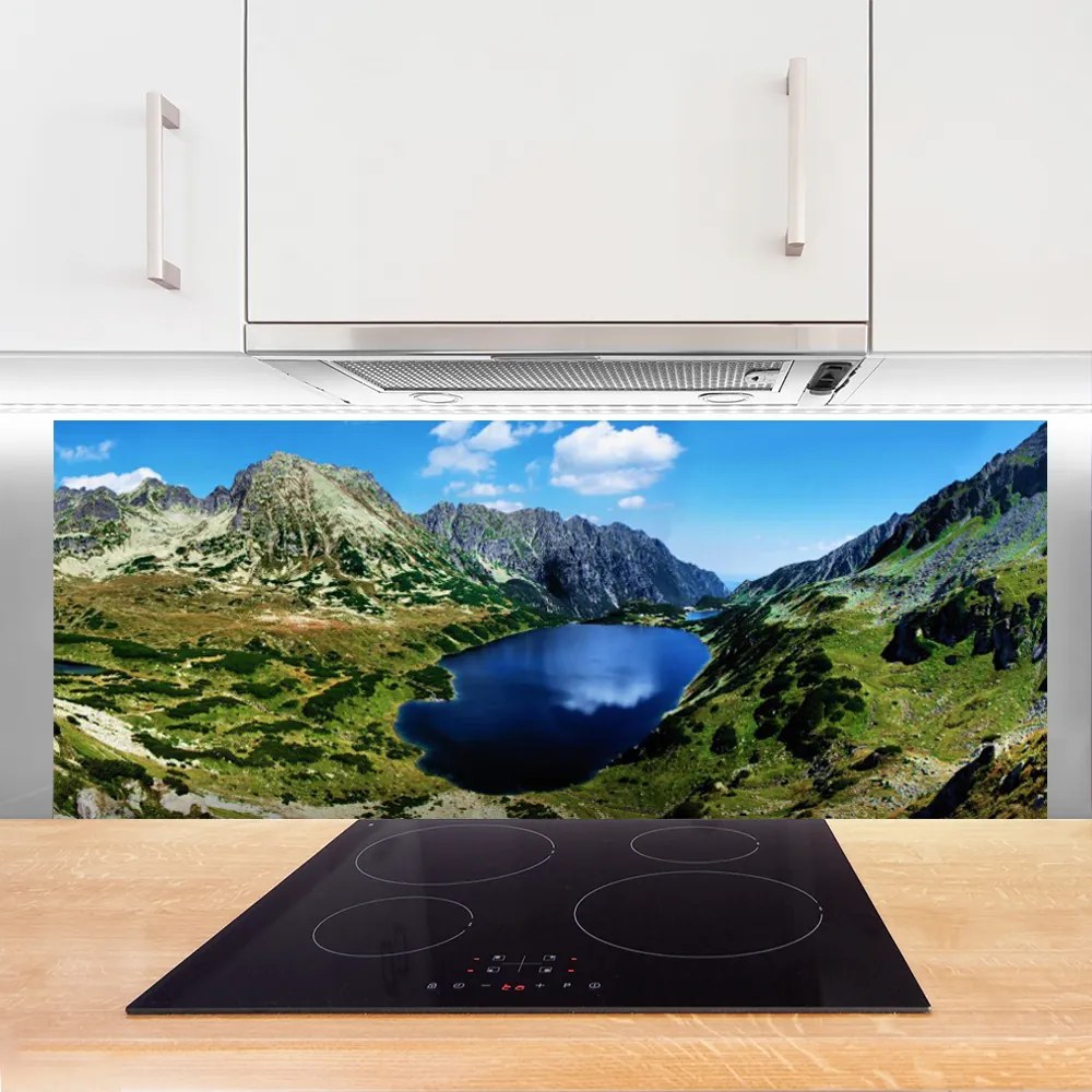 Panel Szklany do Kuchni Panorama Wysokich Gór nad Wodą