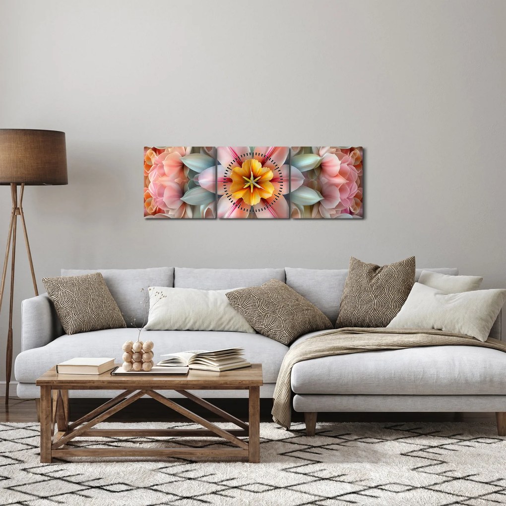 Obraz - Kwiat kalejdoskopowy (z zegarem) (90x30 cm)