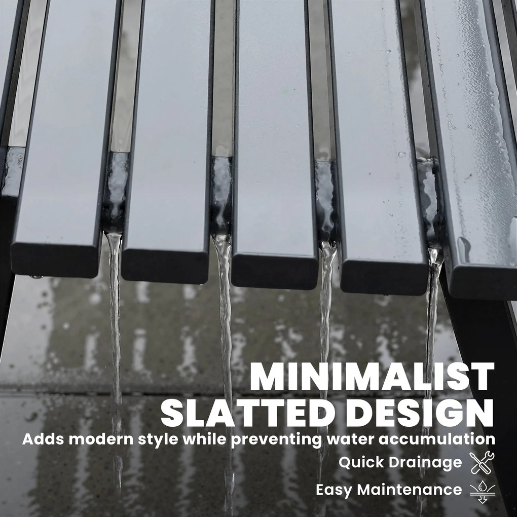 Outsunny Ławka ogrodowa 3-osobowa, odporna na warunki atmosferyczne, metalowa, z szerokim siedziskiem, lamelowy design, nośność 240 kg, 154 x 68 x 88 cm | Aosom PL