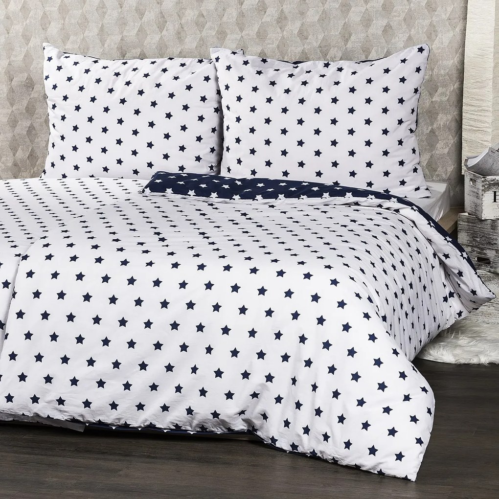 4Home pościel bawełniana Stars Navy blue, 160 x 200 cm, 70 x 80 cm