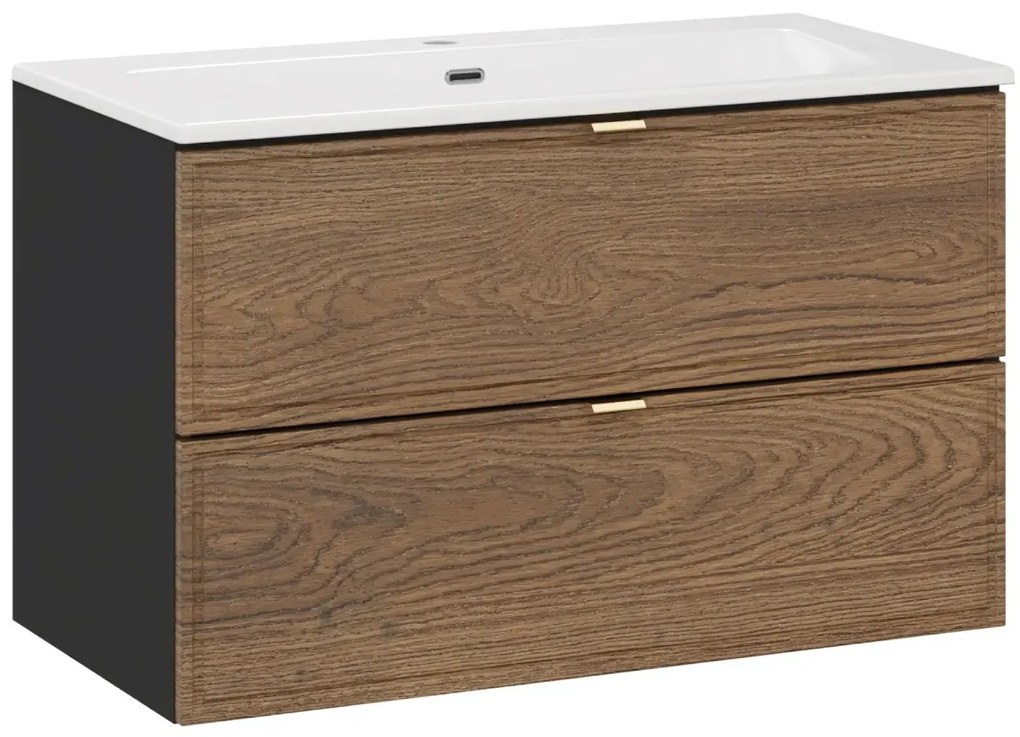 Szafka pod umywalkę TALIA CASELLA 2S 80cm dąb casella/czarny mat COMAD