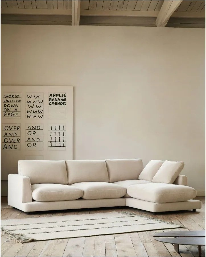 Beżowy narożnik z tkaniny szenilowej (lewostronny/z szezlongiem) Gala – Kave Home