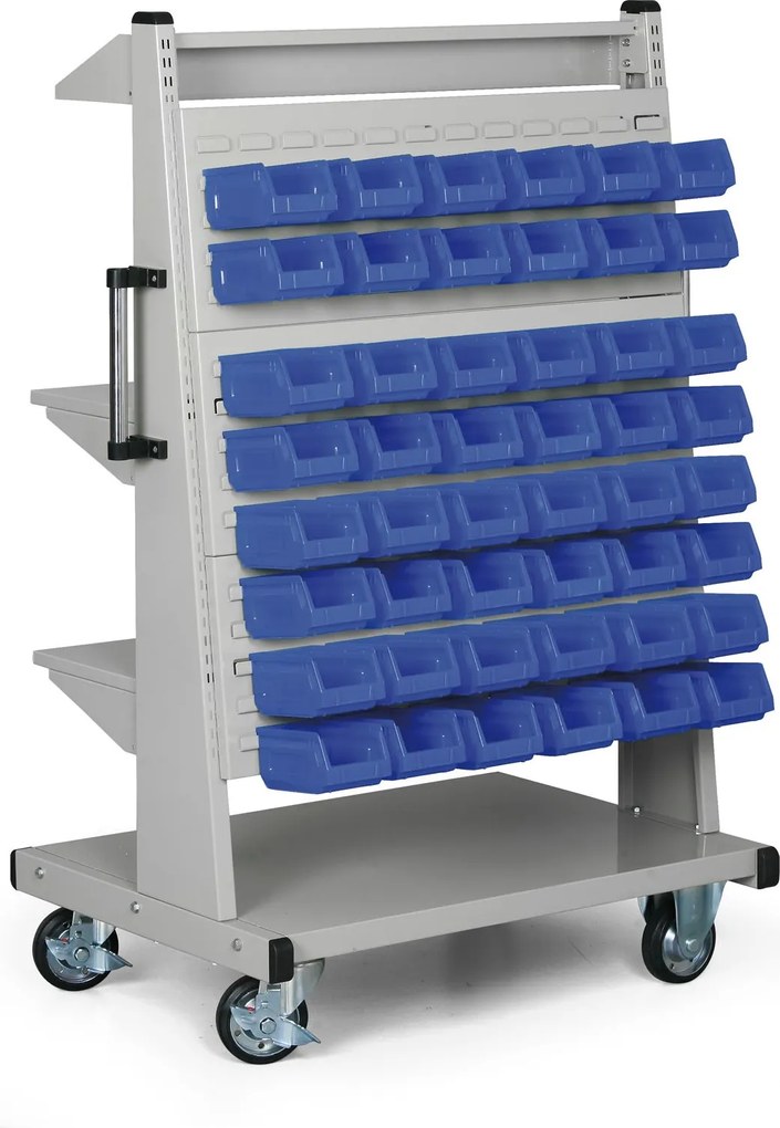 Mobilny stojak na pojemniki i narzędzie, ściana perforowana, 3 półki, pusty