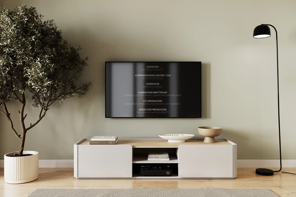 Szafka RTV Elivo 170 cm z szufladą - kaszmir / dąb olejowany