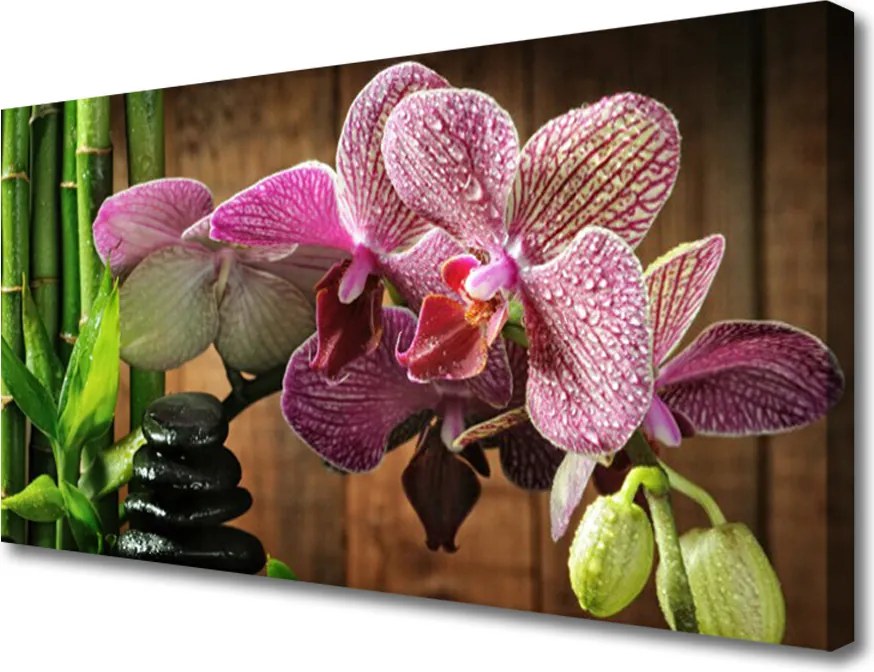 Obraz na płótnie Egzotyczny Duet: Kwiaty i Bambus