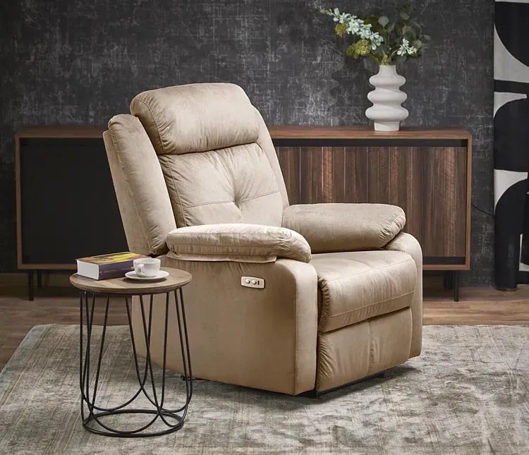 Beżowy rozkładany fotel z gniazdem usb W9-S44