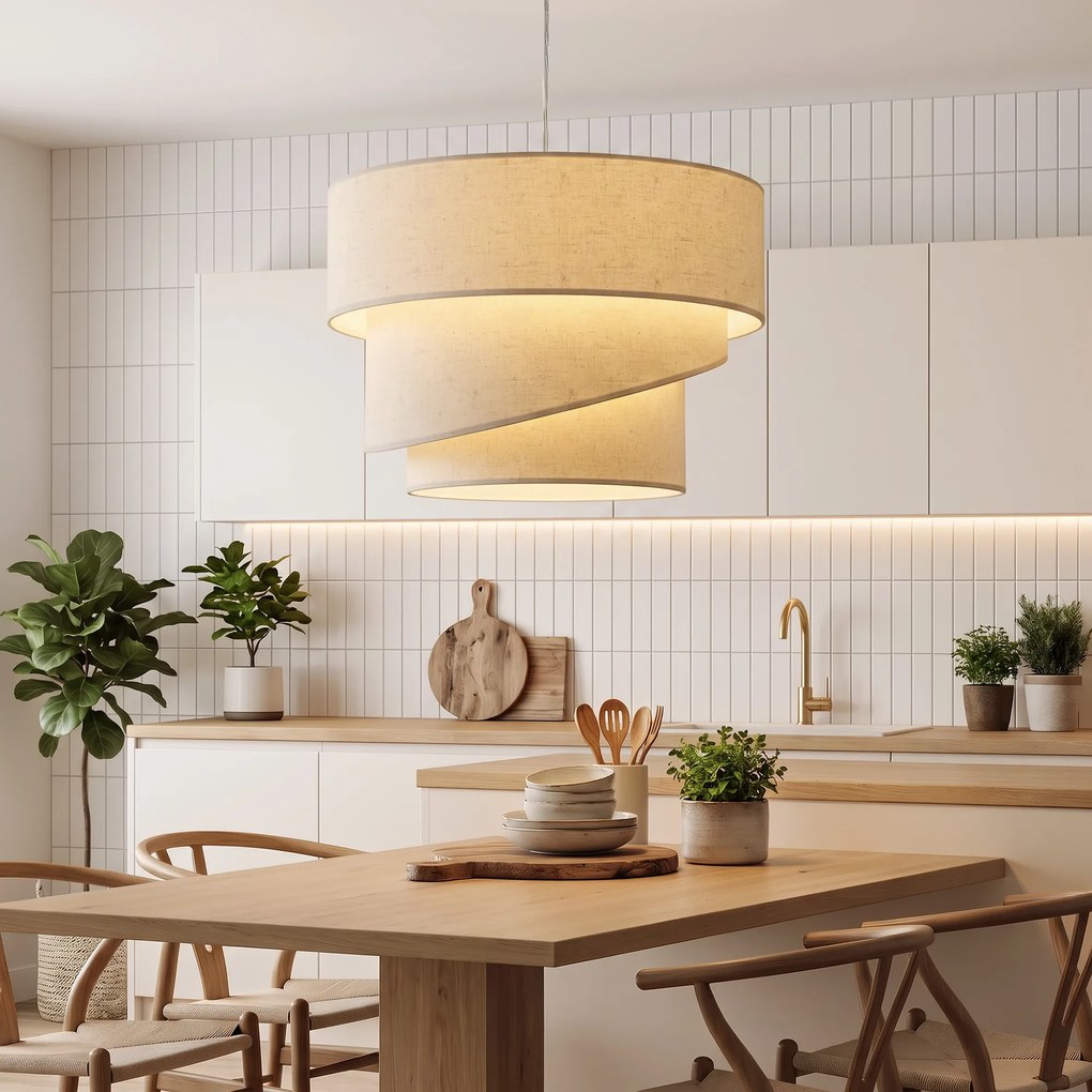 HOMCOM Lampa wisząca z 3 kloszami w wyglądzie lnu, nowoczesna lampa sufitowa z regulacją wysokości, beżowa, żarówki nie są dołączone | Aosom PL