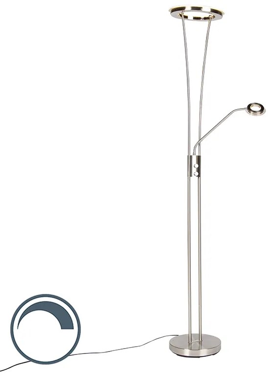 Nowoczesna lampa stojąca stal i szkło w tym LED z ramieniem do czytania - Divine
