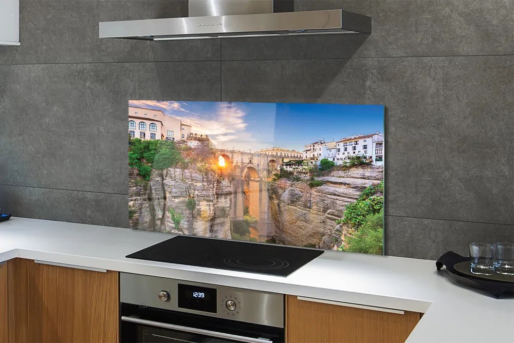 Panel Szklany Most nad Rzeką o Zachodzie Słońca