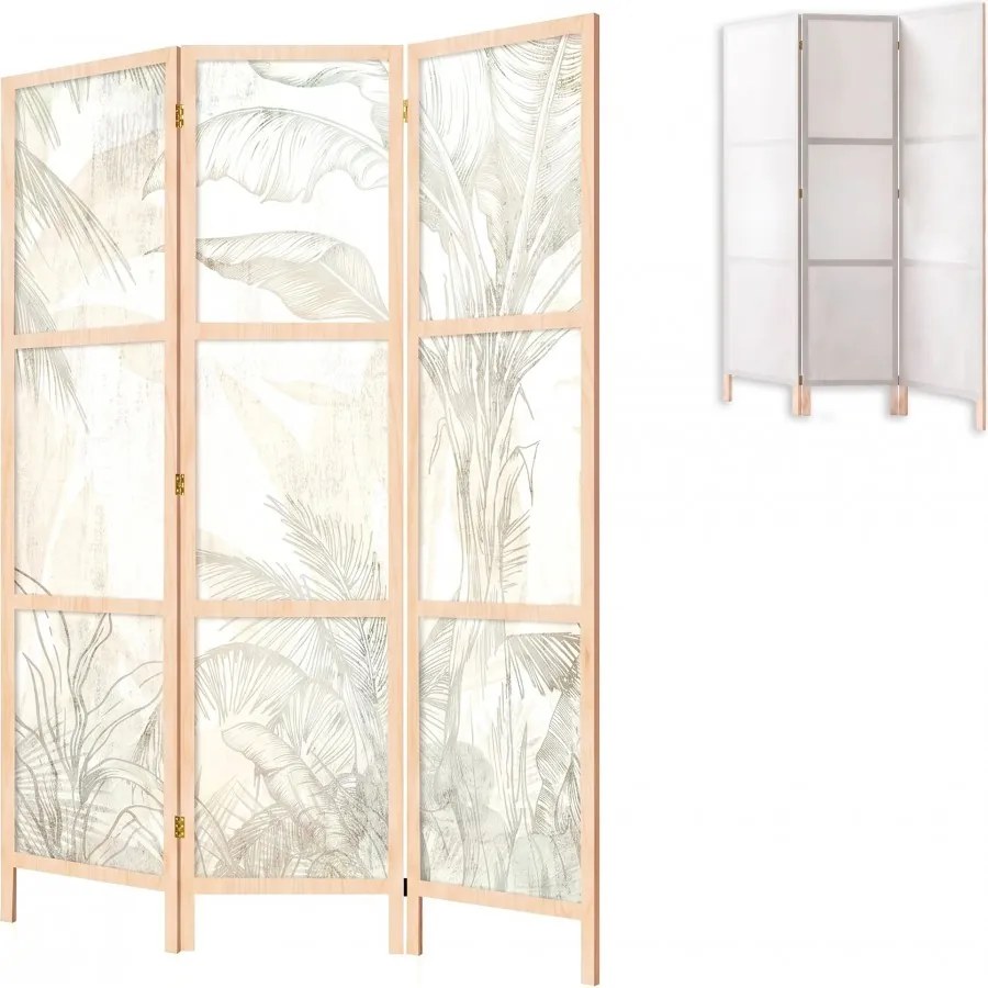 Parawan pokojowy 3-częściowy 135x172 drewniany japoński Jednostronny dekoracyjny boho elegancki Beżowy