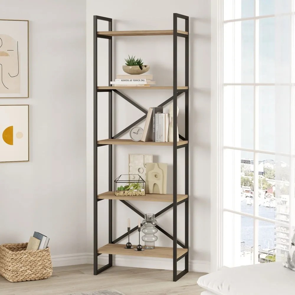 Czarno-naturalny regał w dekorze dębu 58x175 cm Dusan – Marckeric