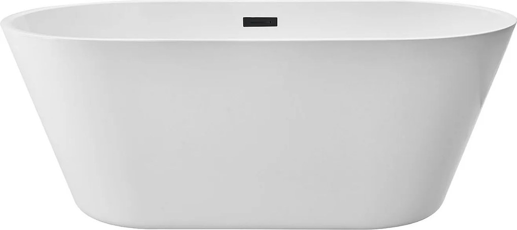 Wanna Wolnostojąca SucceBuy z Akrylu, Nowoczesna Biała Wanna Wyspowa 150x75 cm, Duża Pojemność 230 L, z Przelewem i Sztucerem Czarny Mat, Łazienka