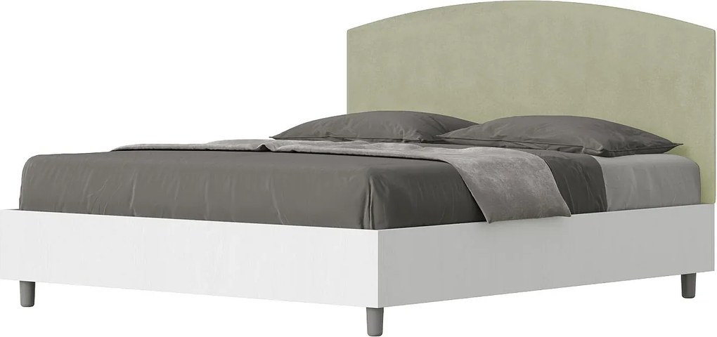 Łóżko wyposażone w stelaż z listwami z pojemnikiem 160x190 konstrukcja Frassino biała zagłówek microfibra Zielony Antilia