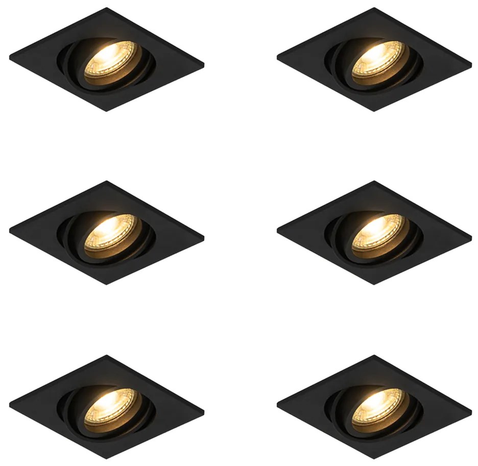 Zestaw 6 nowoczesnych reflektorów wpuszczanych czarnych z regulacją - Club