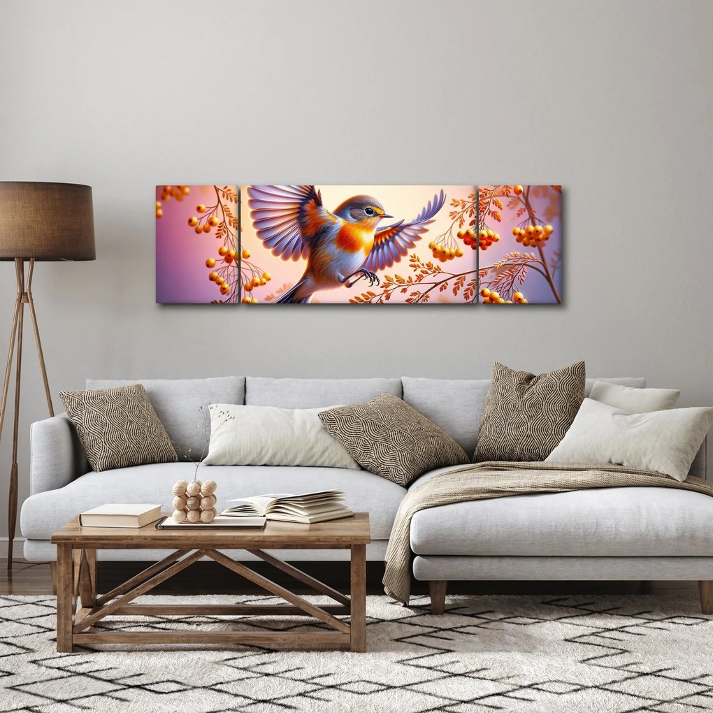 Obraz - Ptak z jarzębiną (170x50 cm)