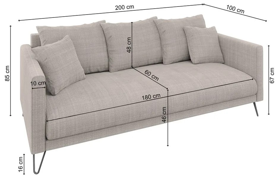 Jasnobrązowa sofa z tkaniny szenilowej 200 cm Freya – Ropez