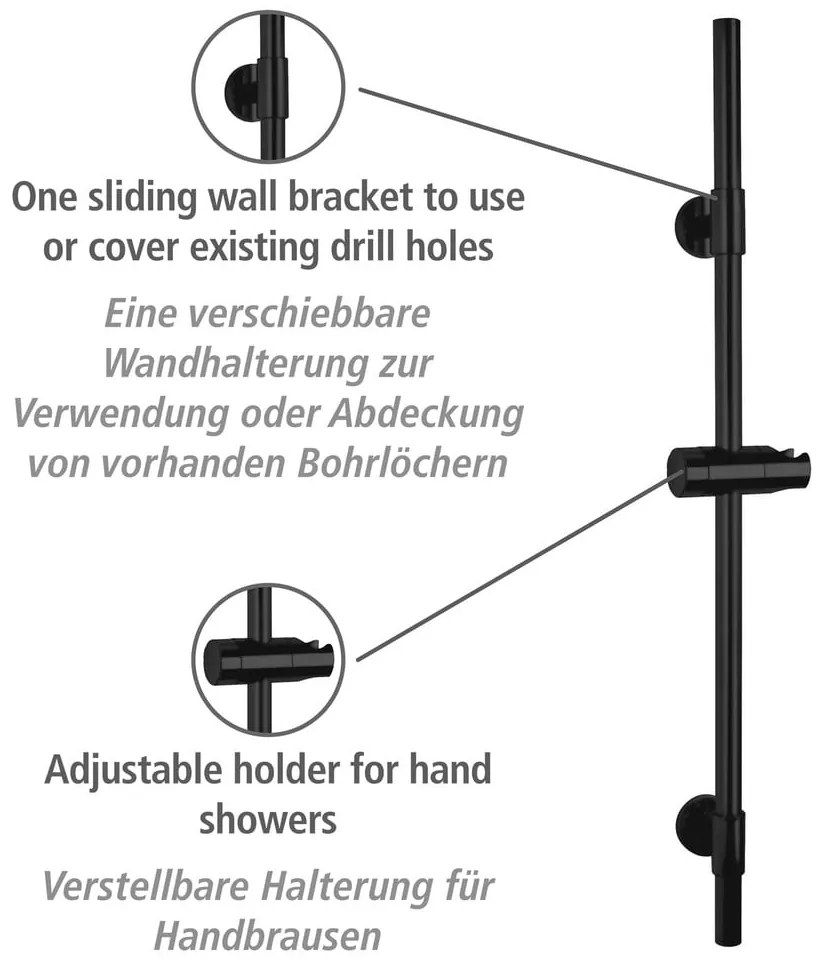 Czarny drążek prysznicowy na słuchawkę ze stali nierdzewnej 66 cm Basic – Wenko