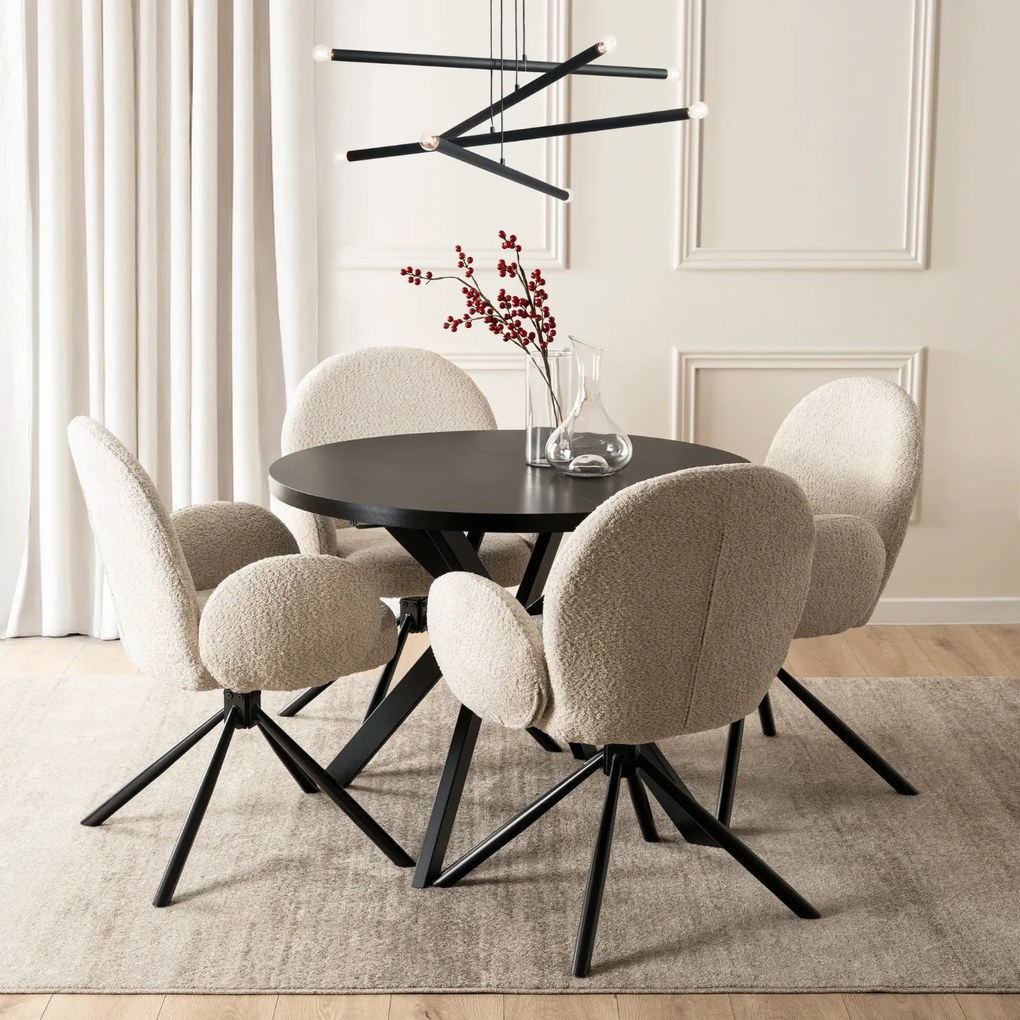 Stół Okrągły Rozkładany LUKAS 100-250 cm Czarny Nowoczesny Loft