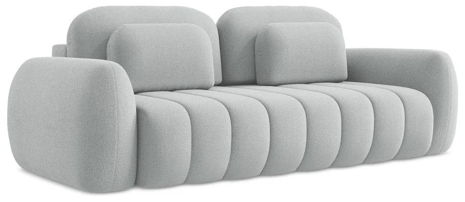 Jasnoszara sofa rozkładana z materiału bouclé ze schowkiem 266 cm Pele – Makamii