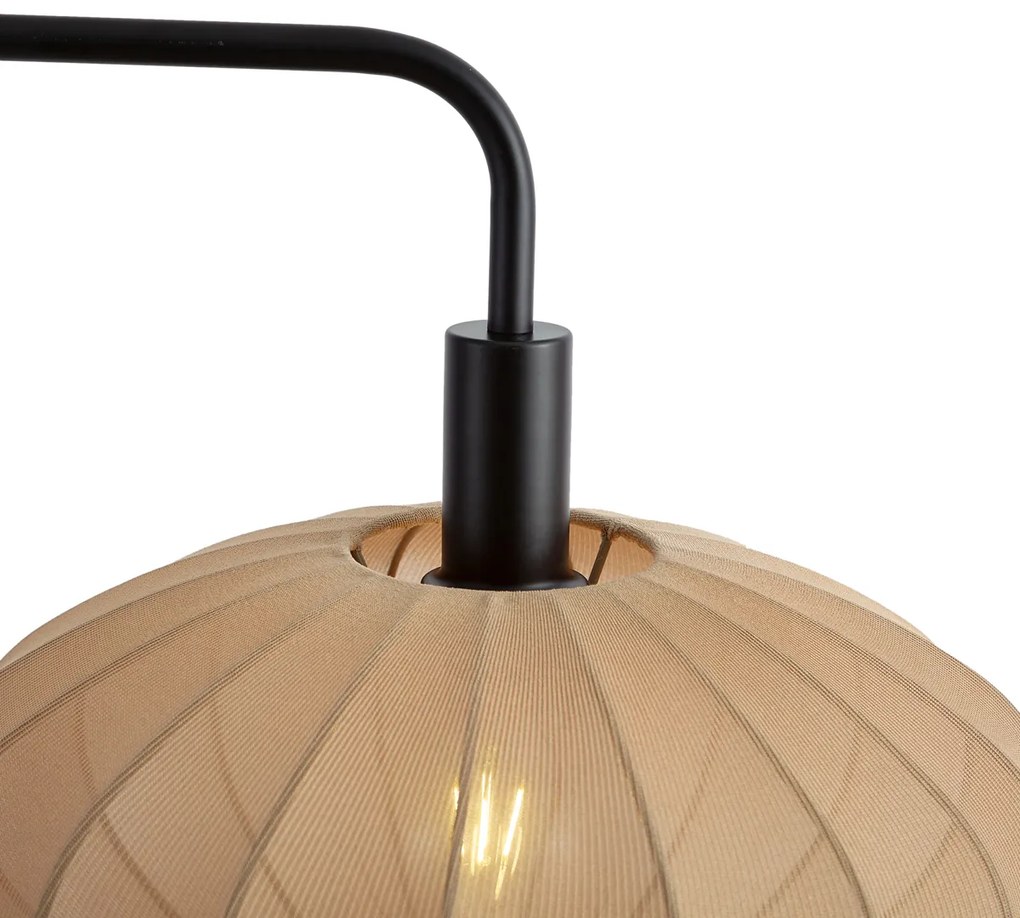 Lampa podłogowa Japandi czarna z brązowym materiałowym abażurem - Bida