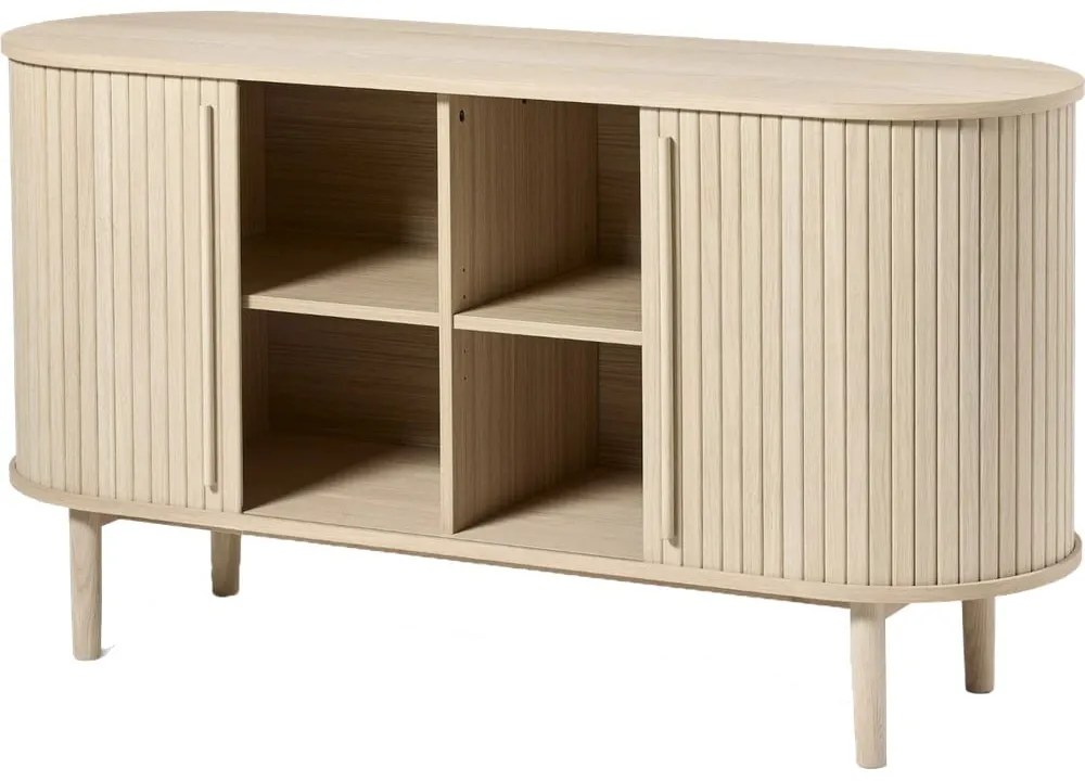 Komoda w dekorze dębu z drzwiami przesuwnymi w naturalnym kolorze 140x76x45 cm Meta – Unique Furniture