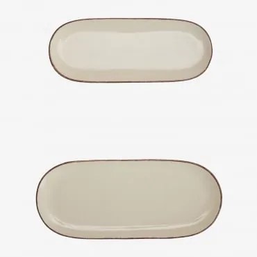 Zestaw 2 Tac Z Gresu Ronilena Tapioka Beżowy - Brązowy - Sklum