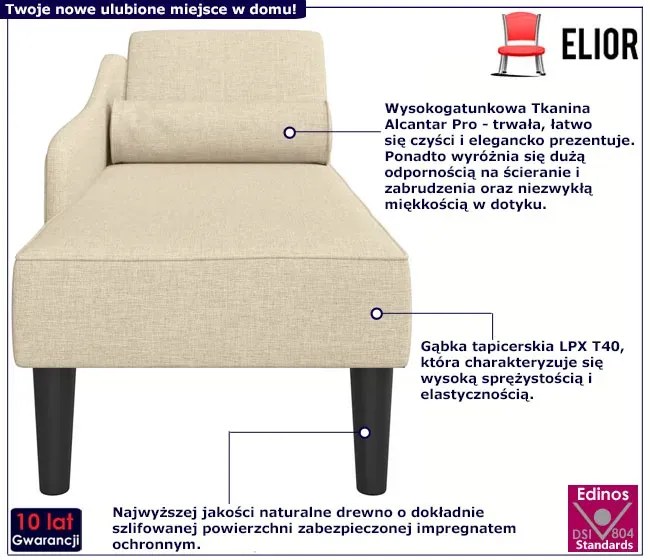 Tapicerowany kremowy tkaniną szezlong H4-R92