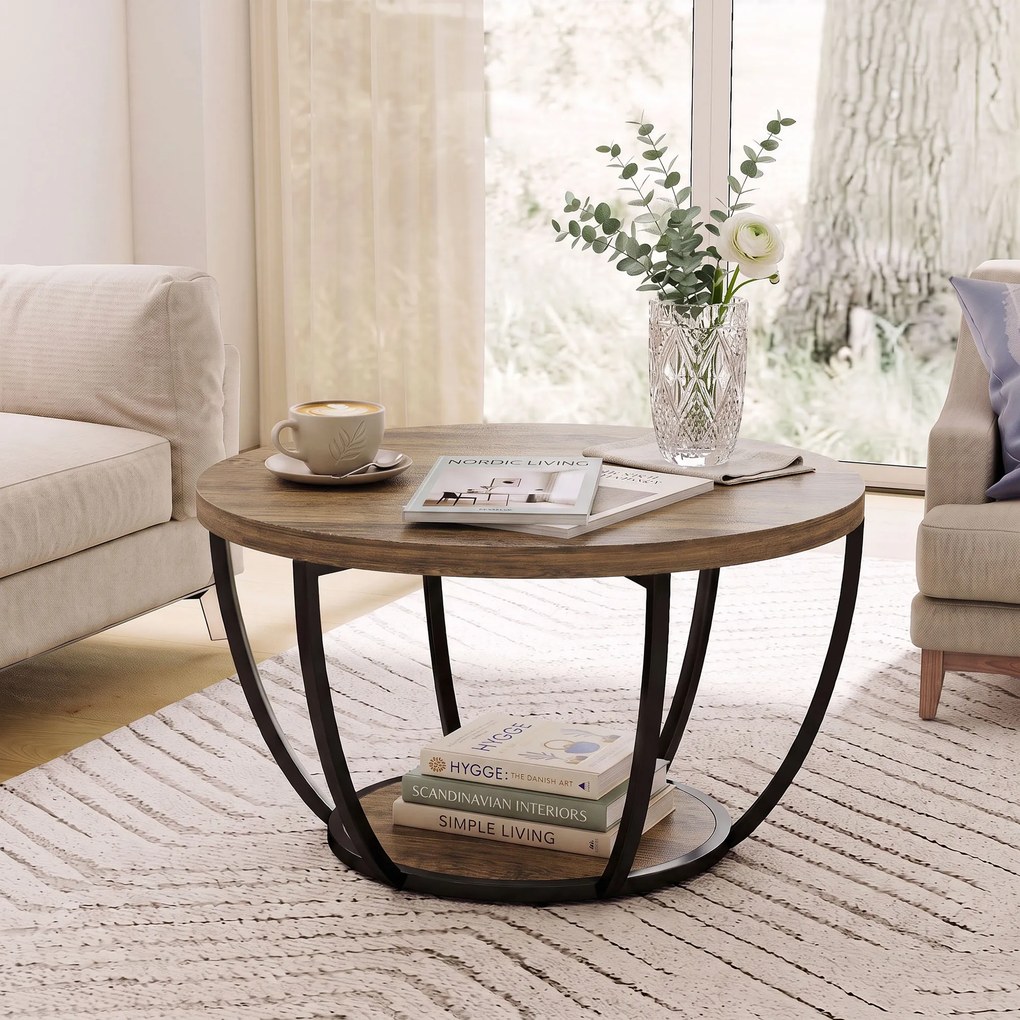 HOMCOM Stolik kawowy z 2 poziomami, stolik do salonu 80 x 80 x 43,8 cm, Brązowy/Czarny | Aosom PL