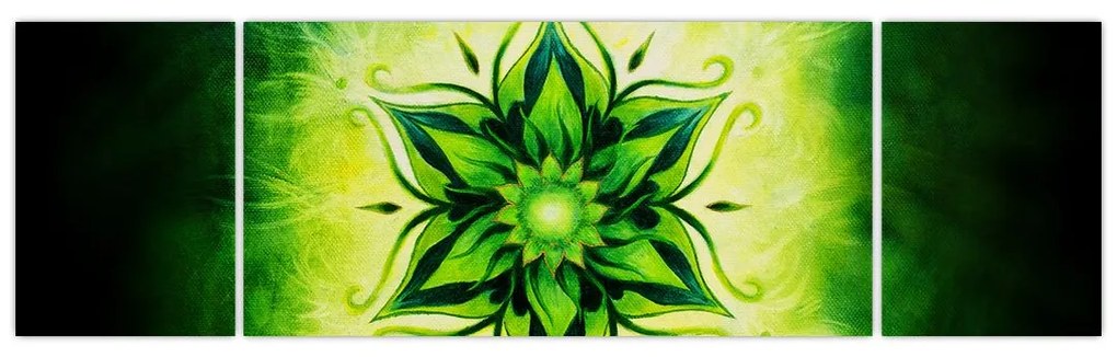 Obraz - Kwiatowa mandala na zielonym tle (170x50 cm)