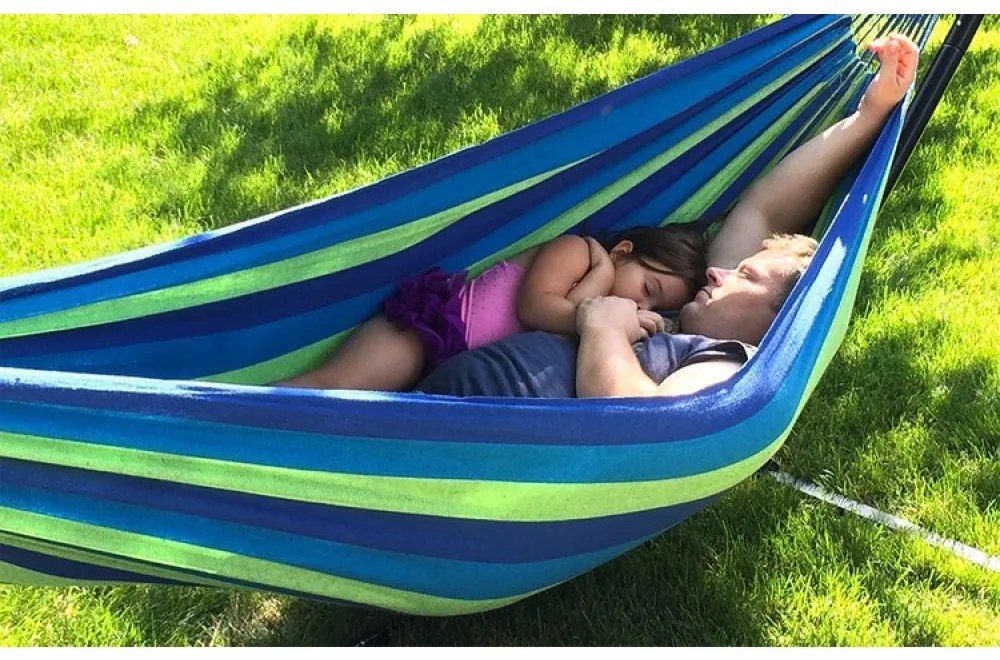 Niebiesko-zielony hamak HAMMOCK dla 2 osób 200x150 cm