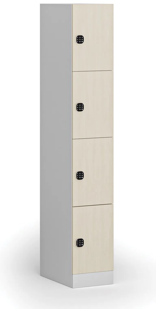Szafka skrytkowa S1, 4 schowki, 1850 x 300 x 500 mm, zamek kodowy, drzwi laminowane, brzoza