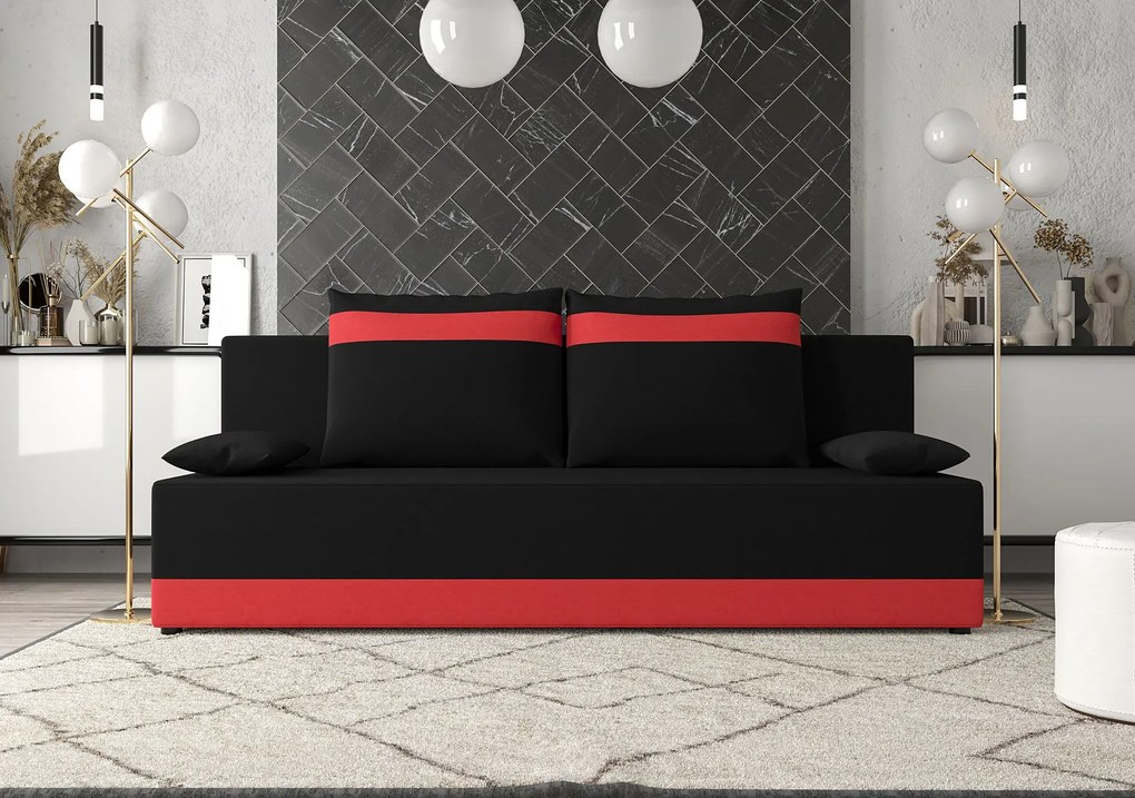 Czarno-czerwona sofa rozkładana z pojemnikiem D7-K62