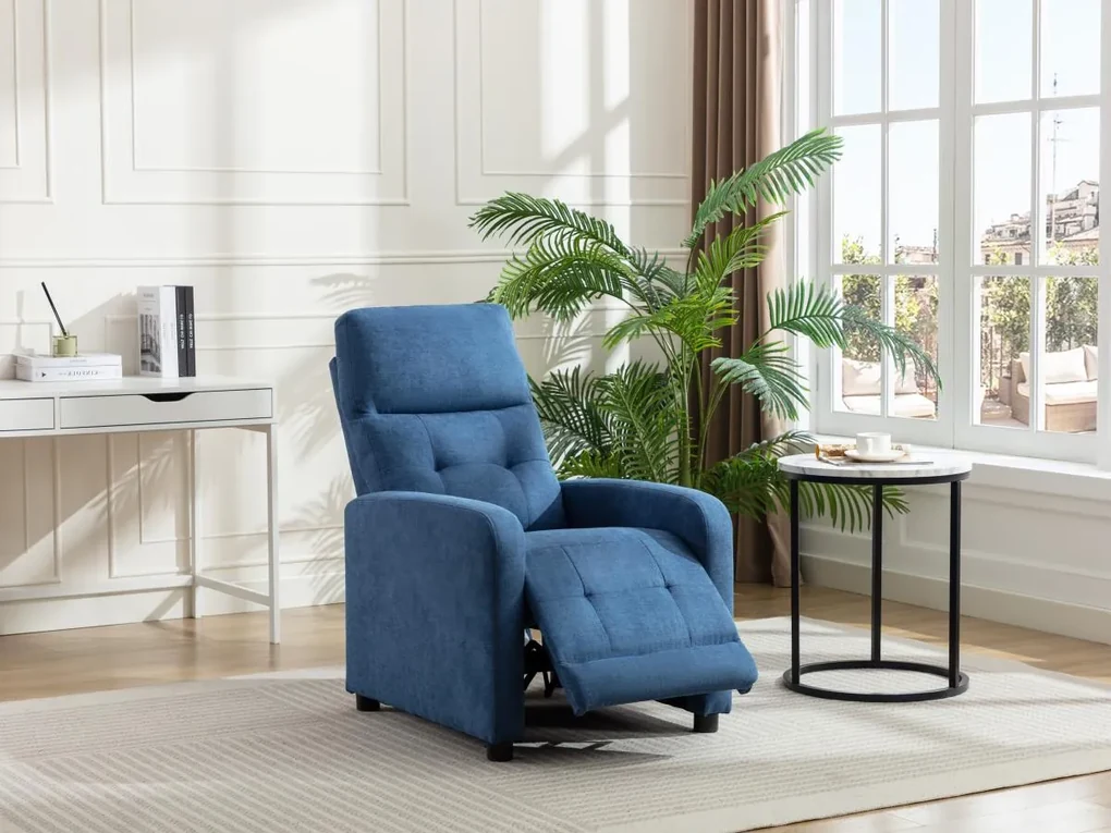 Fotel z funkcją relax tapicerowany niebieski – JARAMILO