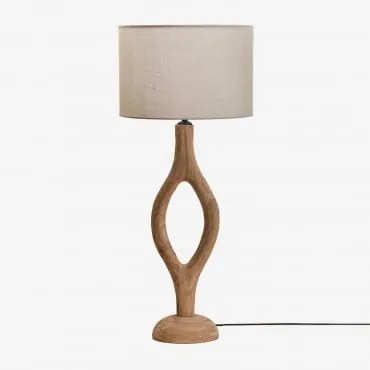Lampa Stołowa Z Drewna Mango Gracia Drewno Mango & Jasnoszary Taupe Ø30 Cm - ↑25 Cm Arlina - Sklum