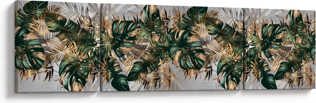 Obraz - Złoto - zielone tropikalne liście (170x50 cm)