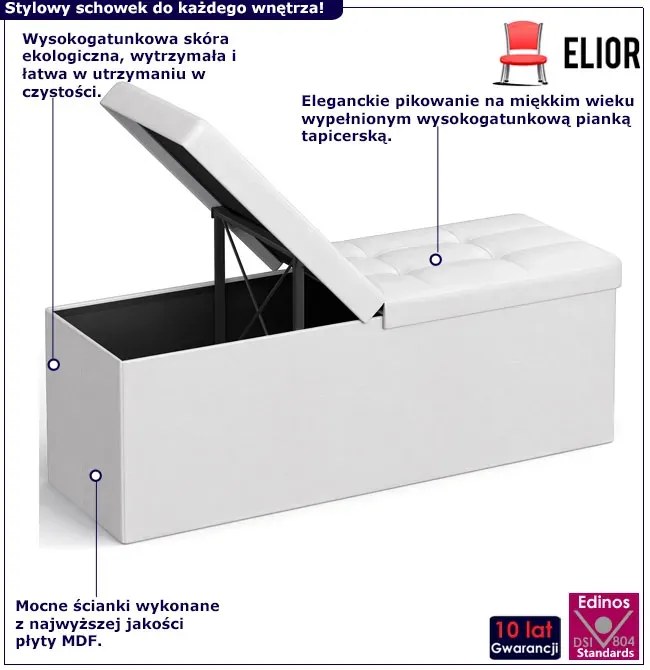 Biała skórzana pufa pikowana R0-P51